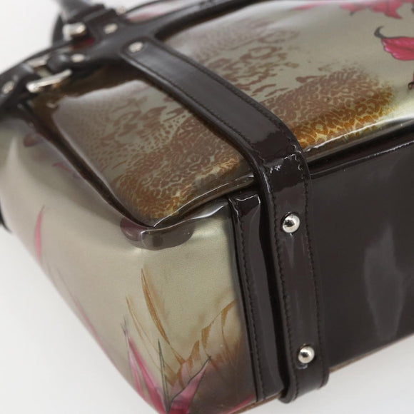 Salvatore Ferragamo Animal Pattern Hand Bag Vinyl Brown Gold Silver Auth ka1371