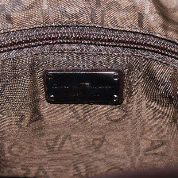 Salvatore Ferragamo Animal Pattern Hand Bag Vinyl Brown Gold Silver Auth ka1371