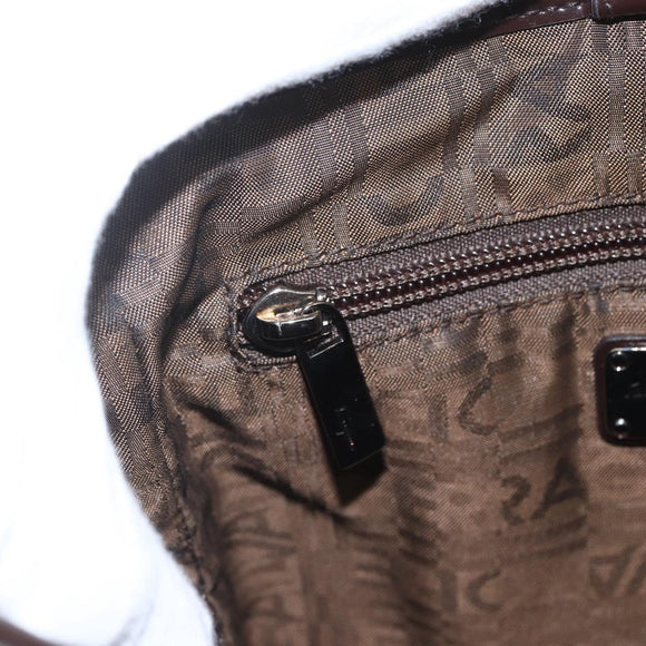 Salvatore Ferragamo Animal Pattern Hand Bag Vinyl Brown Gold Silver Auth ka1371