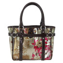 Salvatore Ferragamo Animal Pattern Hand Bag Vinyl Brown Gold Silver Auth ka1371-13