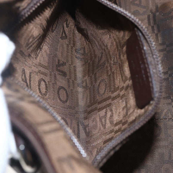 Salvatore Ferragamo Animal Pattern Hand Bag Vinyl Brown Gold Silver Auth ka1371
