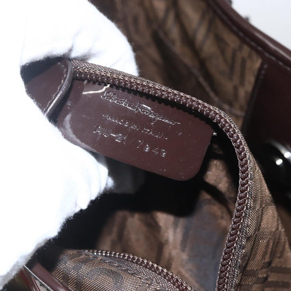Salvatore Ferragamo Animal Pattern Hand Bag Vinyl Brown Gold Silver Auth ka1371