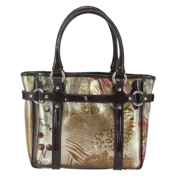 Salvatore Ferragamo Animal Pattern Hand Bag Vinyl Brown Gold Silver Auth ka1371