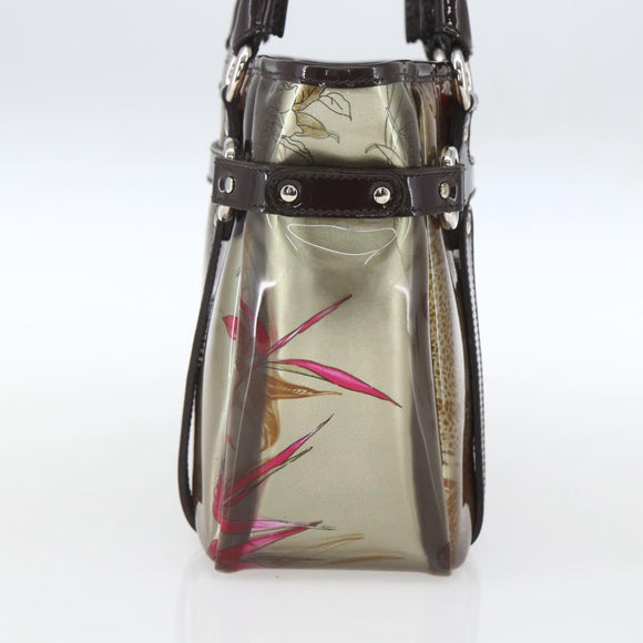 Salvatore Ferragamo Animal Pattern Hand Bag Vinyl Brown Gold Silver Auth ka1371