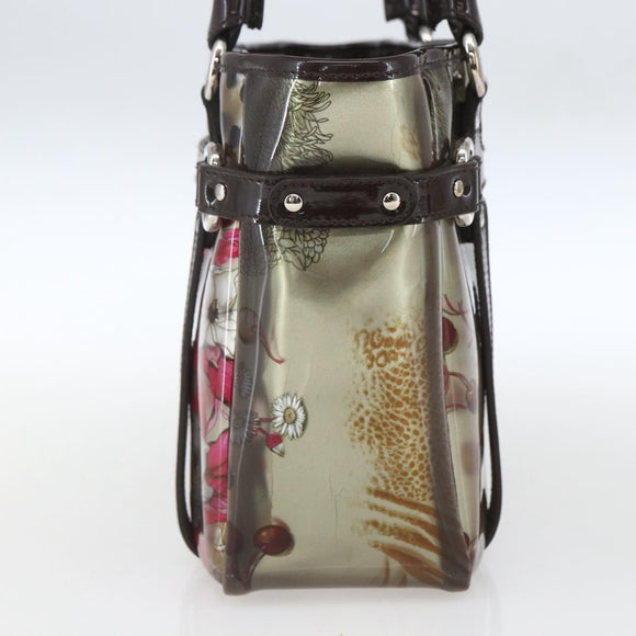 Salvatore Ferragamo Animal Pattern Hand Bag Vinyl Brown Gold Silver Auth ka1371