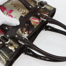 Salvatore Ferragamo Animal Pattern Hand Bag Vinyl Brown Gold Silver Auth ka1371-6