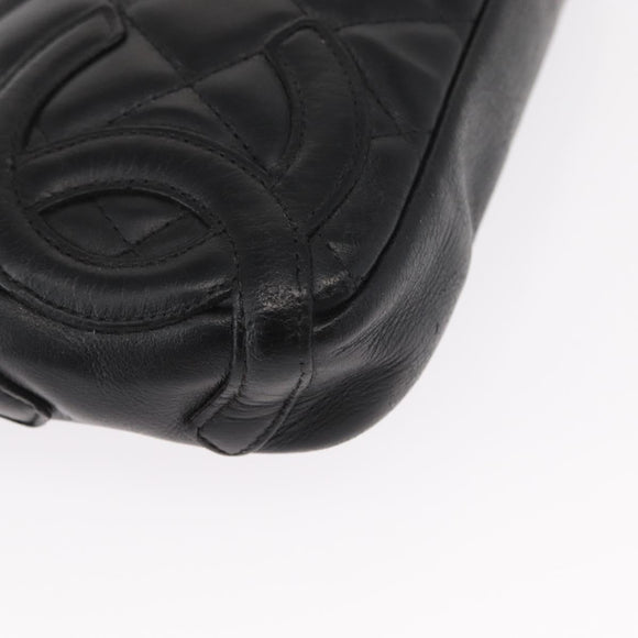 CHANEL Cambon Line Shoulder Bag Leather Black Silver CC Auth ka1373