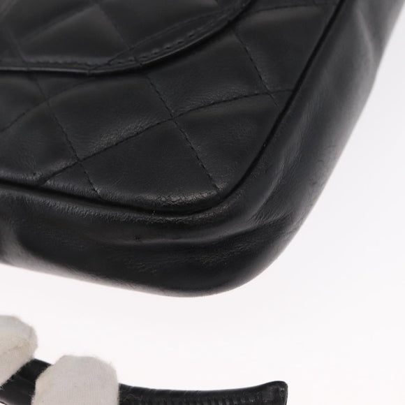 CHANEL Cambon Line Shoulder Bag Leather Black Silver CC Auth ka1373