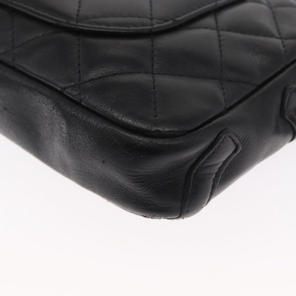 CHANEL Cambon Line Shoulder Bag Leather Black Silver CC Auth ka1373