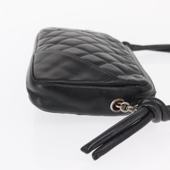 CHANEL Cambon Line Shoulder Bag Leather Black Silver CC Auth ka1373