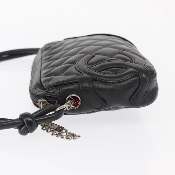 CHANEL Cambon Line Shoulder Bag Leather Black Silver CC Auth ka1373