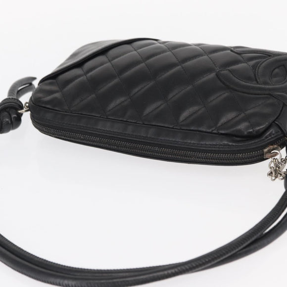 CHANEL Cambon Line Shoulder Bag Leather Black Silver CC Auth ka1373