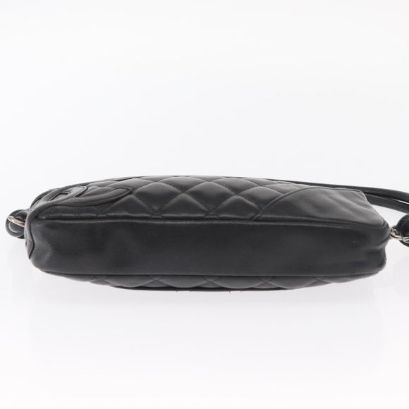 CHANEL Cambon Line Shoulder Bag Leather Black Silver CC Auth ka1373