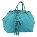 PRADA Hand Bag Nylon Light Blue Gold Auth ka1374-1
