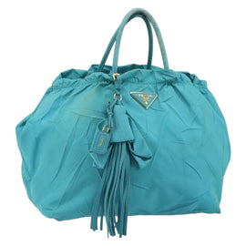 PRADA Hand Bag Nylon Light Blue Gold Auth ka1374