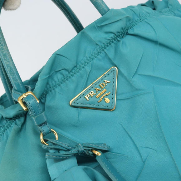PRADA Hand Bag Nylon Light Blue Gold Auth ka1374