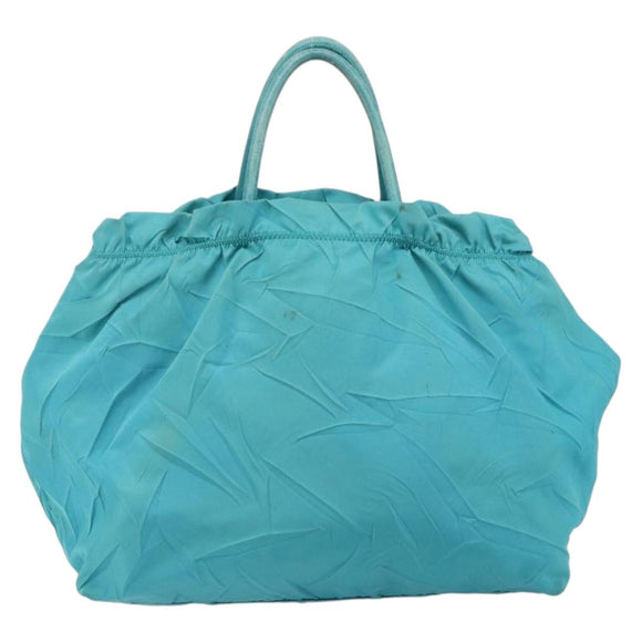 PRADA Hand Bag Nylon Light Blue Gold Auth ka1374