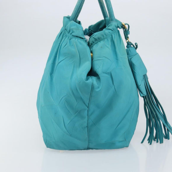 PRADA Hand Bag Nylon Light Blue Gold Auth ka1374