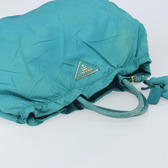 PRADA Hand Bag Nylon Light Blue Gold Auth ka1374
