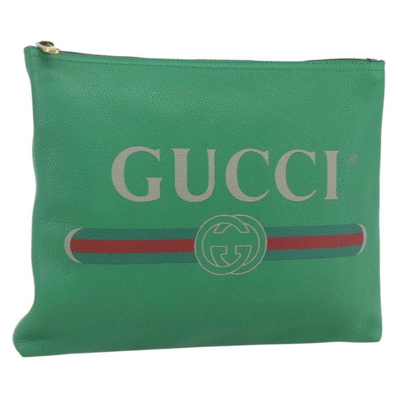 GUCCI Web Sherry Line Clutch Bag Leather Green Gold 500981 Auth ka1375