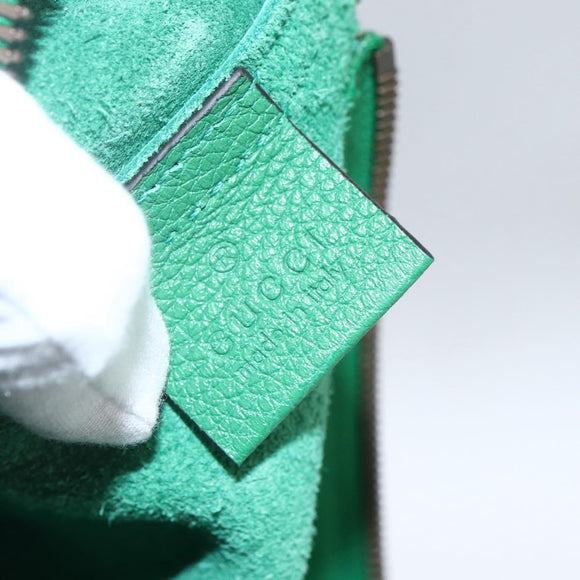 GUCCI Web Sherry Line Clutch Bag Leather Green Gold 500981 Auth ka1375