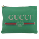 GUCCI Web Sherry Line Clutch Bag Leather Green Gold 500981 Auth ka1375-2