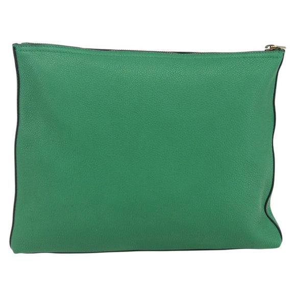 GUCCI Web Sherry Line Clutch Bag Leather Green Gold 500981 Auth ka1375