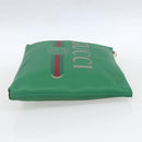 GUCCI Web Sherry Line Clutch Bag Leather Green Gold 500981 Auth ka1375-5