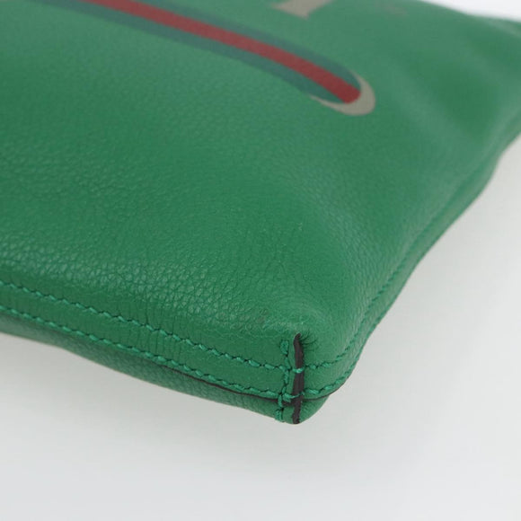 GUCCI Web Sherry Line Clutch Bag Leather Green Gold 500981 Auth ka1375