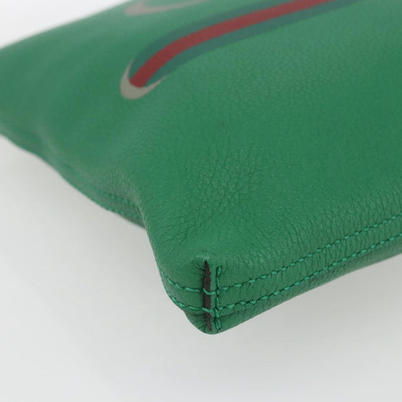 GUCCI Web Sherry Line Clutch Bag Leather Green Gold 500981 Auth ka1375