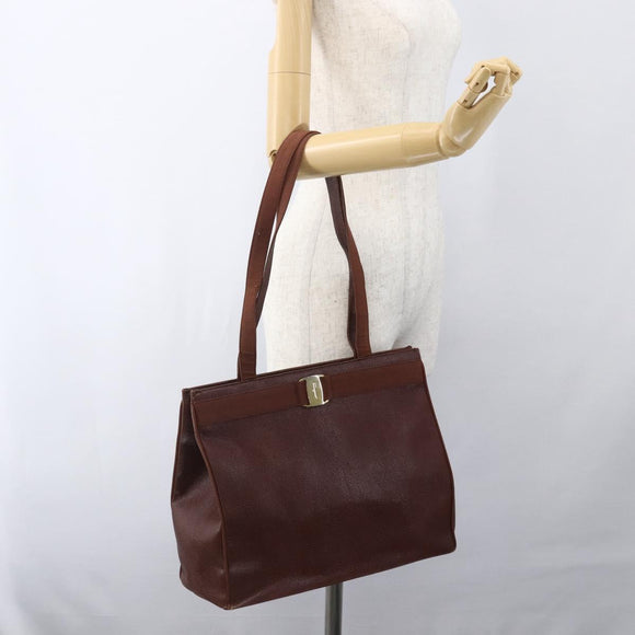 Salvatore Ferragamo Vala Shoulder Bag Leather Brown Gold Auth ka1378