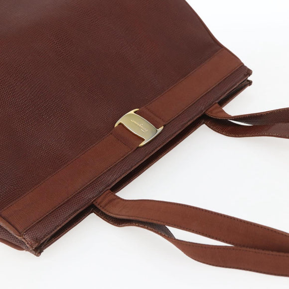 Salvatore Ferragamo Vala Shoulder Bag Leather Brown Gold Auth ka1378