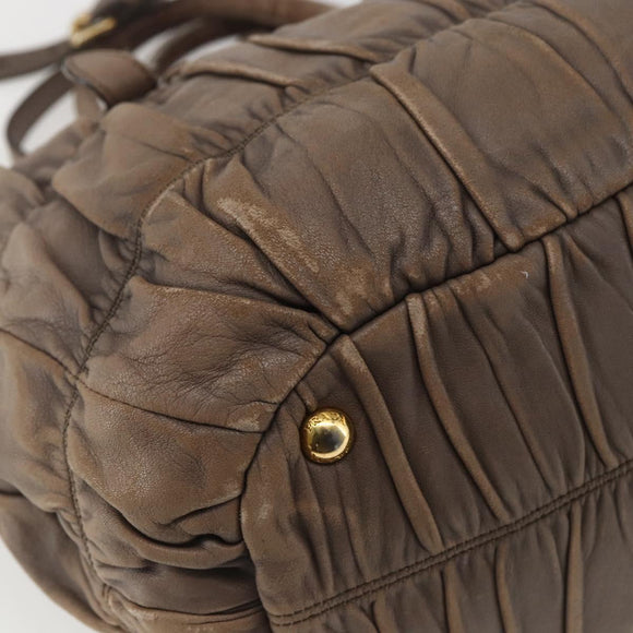 PRADA Hand Bag Leather 2way Beige Gold Auth ka1381