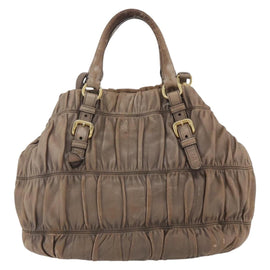 PRADA Hand Bag Leather 2way Beige Gold Auth ka1381 - 0
