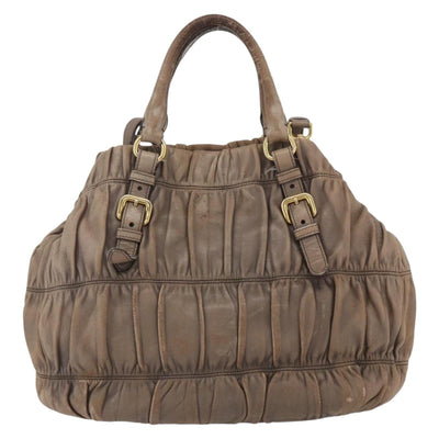 PRADA Hand Bag Leather 2way Beige Gold Auth ka1381 - 0