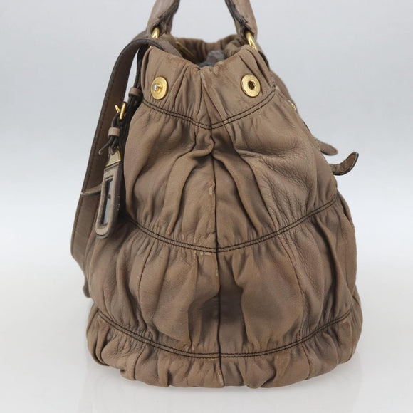 PRADA Hand Bag Leather 2way Beige Gold Auth ka1381