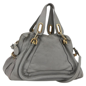 Chloe Paraty Hand Bag Leather 2way Gray Gold Auth ka1384