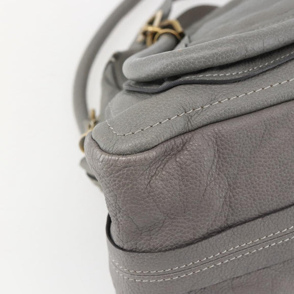 Chloe Paraty Hand Bag Leather 2way Gray Gold Auth ka1384