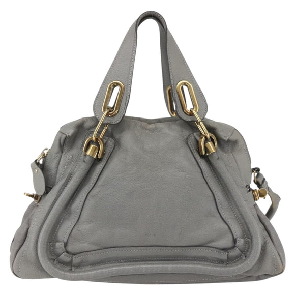 Chloe Paraty Hand Bag Leather 2way Gray Gold Auth ka1384
