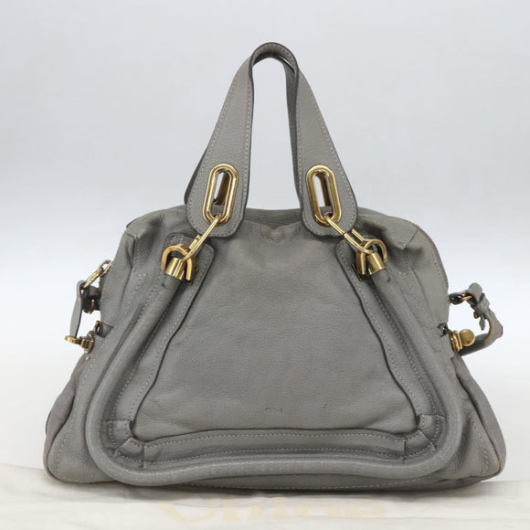 Chloe Paraty Hand Bag Leather 2way Gray Gold Auth ka1384
