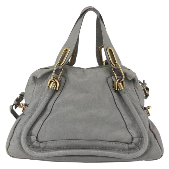 Chloe Paraty Hand Bag Leather 2way Gray Gold Auth ka1384