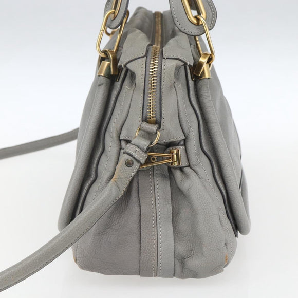 Chloe Paraty Hand Bag Leather 2way Gray Gold Auth ka1384
