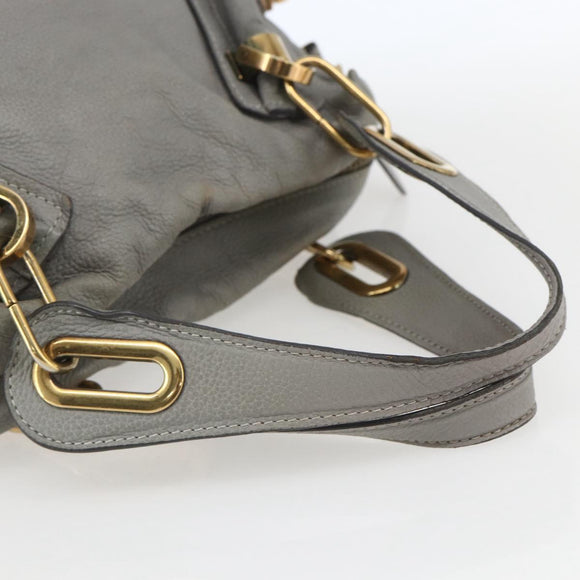 Chloe Paraty Hand Bag Leather 2way Gray Gold Auth ka1384
