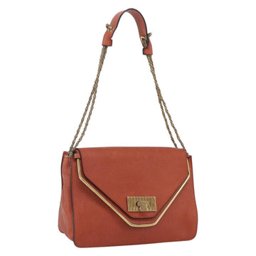 Chloe Chain Shoulder Bag Leather Orange Gold Auth ka1392