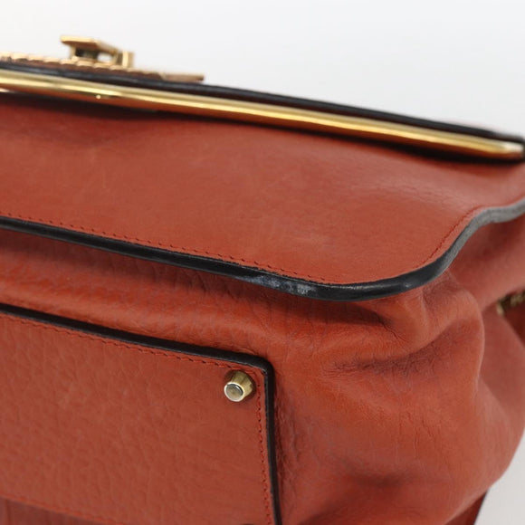 Chloe Chain Shoulder Bag Leather Orange Gold Auth ka1392