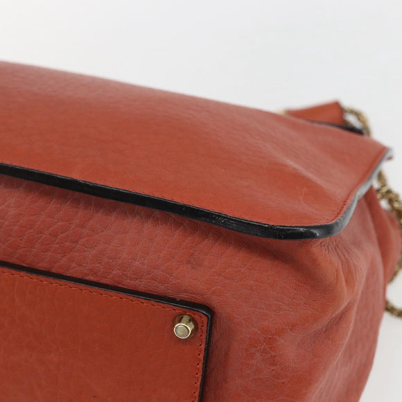 Chloe Chain Shoulder Bag Leather Orange Gold Auth ka1392