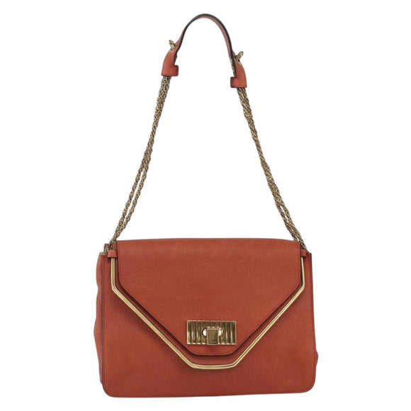 Chloe Chain Shoulder Bag Leather Orange Gold Auth ka1392