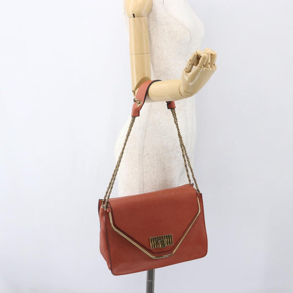 Chloe Chain Shoulder Bag Leather Orange Gold Auth ka1392