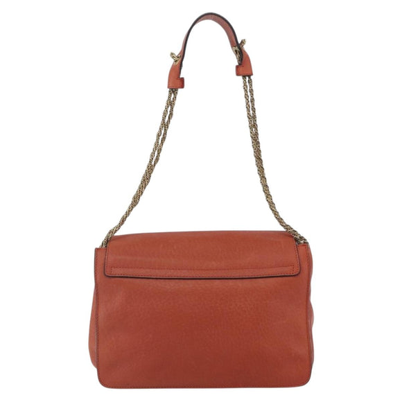 Chloe Chain Shoulder Bag Leather Orange Gold Auth ka1392