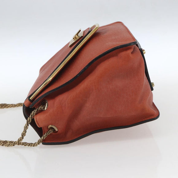 Chloe Chain Shoulder Bag Leather Orange Gold Auth ka1392